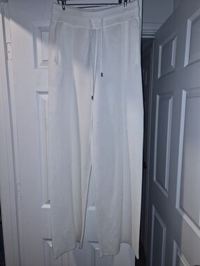 PINKO Cream Wide-Leg Drawstring Lounge Pants With Zipup Crop Top